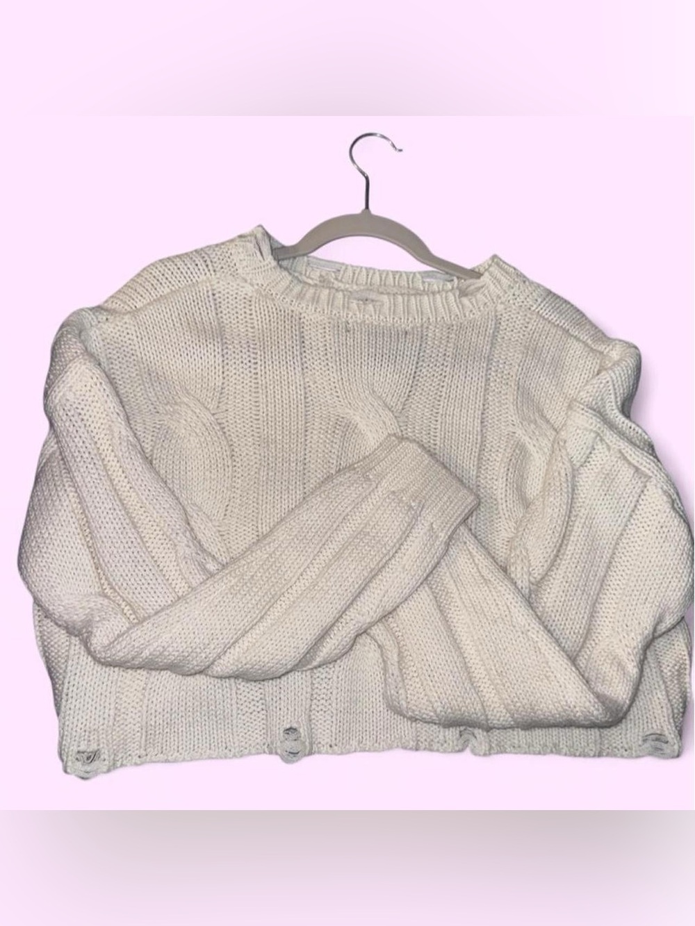 Forever 21 Ivory Cable Knit Crewneck Sweater